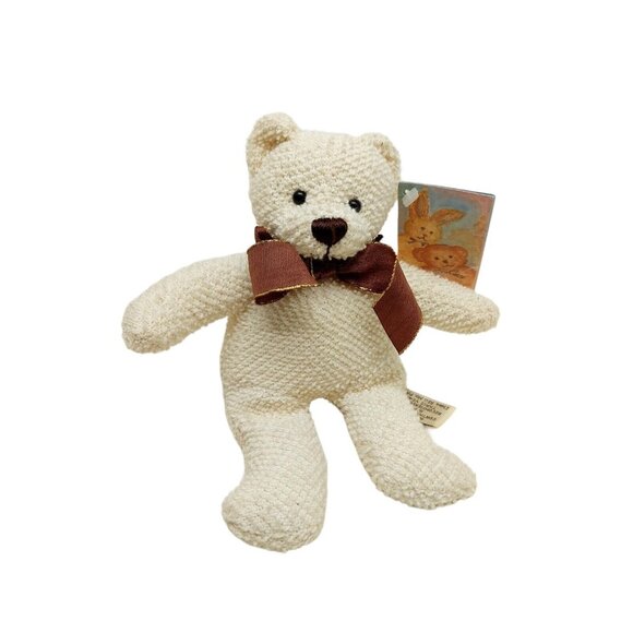 Flowers Inc Balloons White Teddy Bear Brown ribbon bow Stuffed Animal plush 7" - Picture 1 of 8